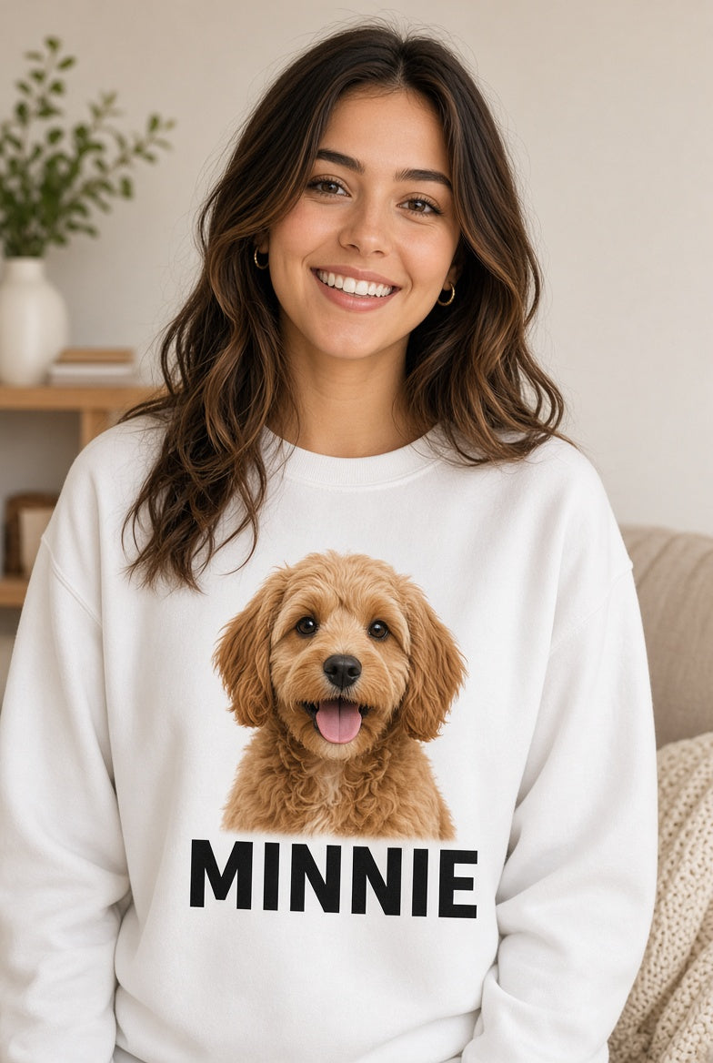 Personalized Kids Sweatshirt Cute Puppy Portrait with Name (Minnie)