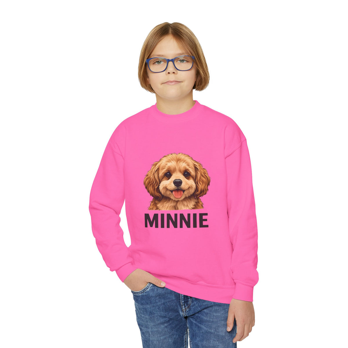 Personalized Kids Sweatshirt Cute Puppy Portrait with Name (Minnie)