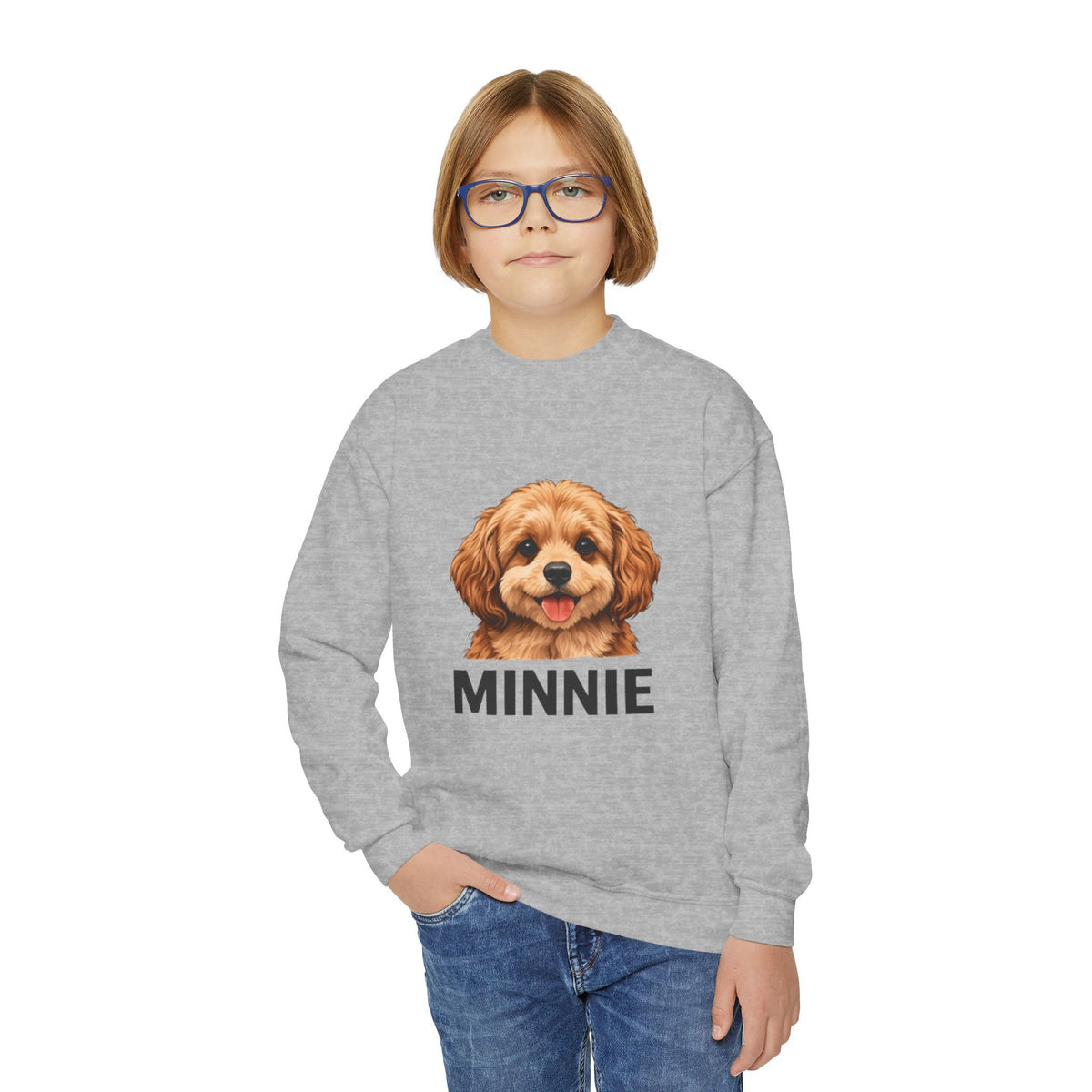 Personalized Kids Sweatshirt Cute Puppy Portrait with Name (Minnie)