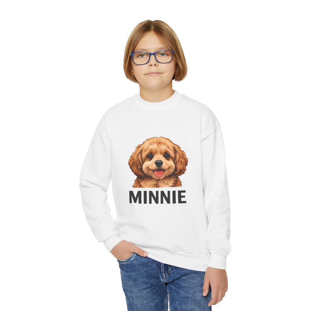 Personalized Kids Sweatshirt Cute Puppy Portrait with Name (Minnie)