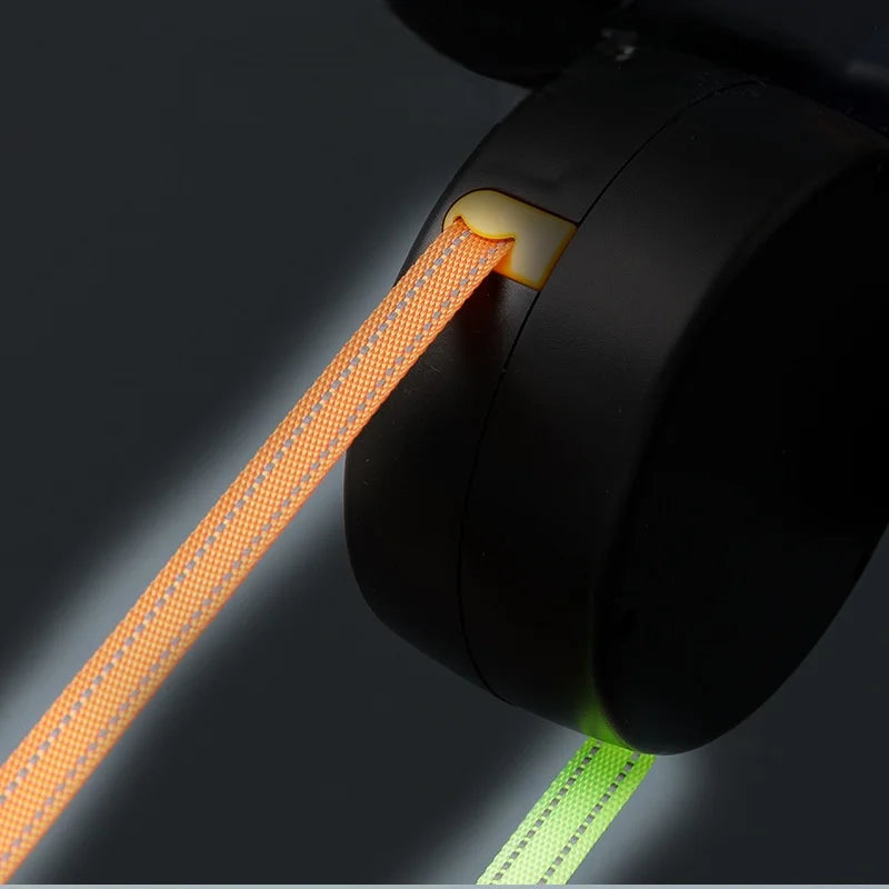 Dual retractable dog leash with led light