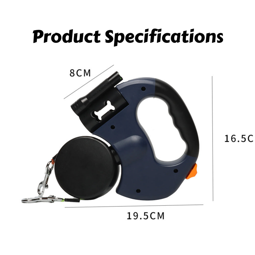 Dual retractable dog leash with led light