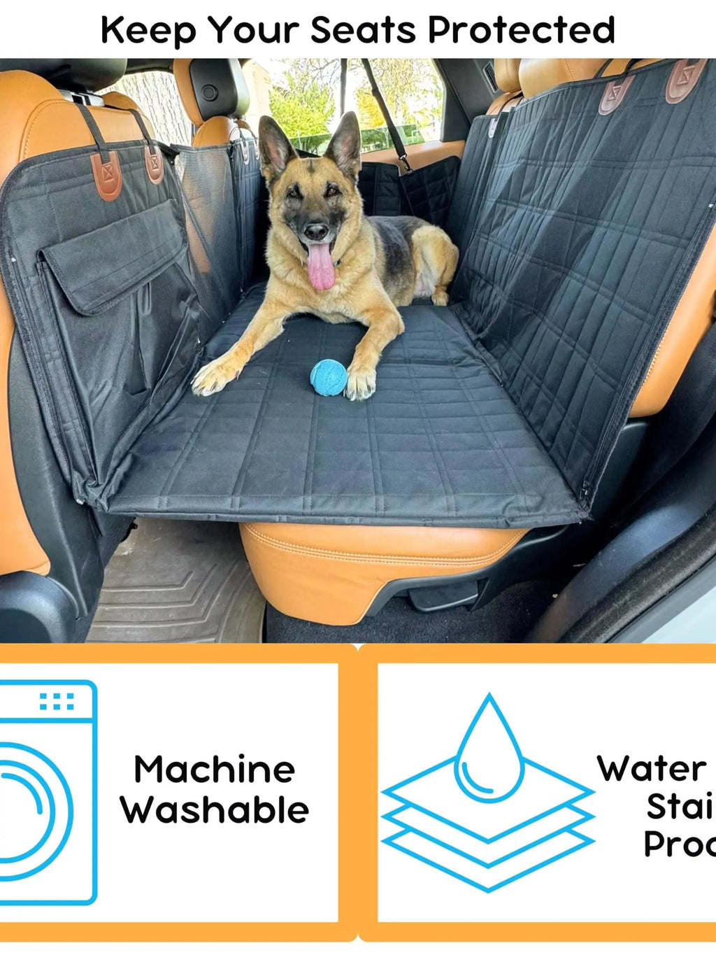 Dog Car Seat Cover for Back Seat, Back Seat Extender for Dogs with Hard Bottom , Scratchproof Hammock Design, Comfortable Travel for Dogs and Cats, Fits Cars SUVs