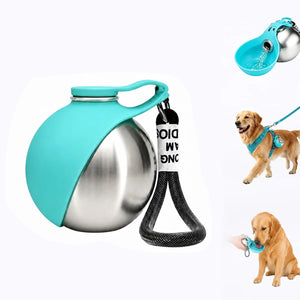 10oz Stainless Steel Pet Travel Water Bottle with Foldable Bowl, Leakproof Portable Outdoor Drink Cup for Dogs Cats