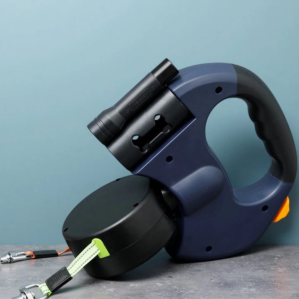 Dual retractable dog leash with led light