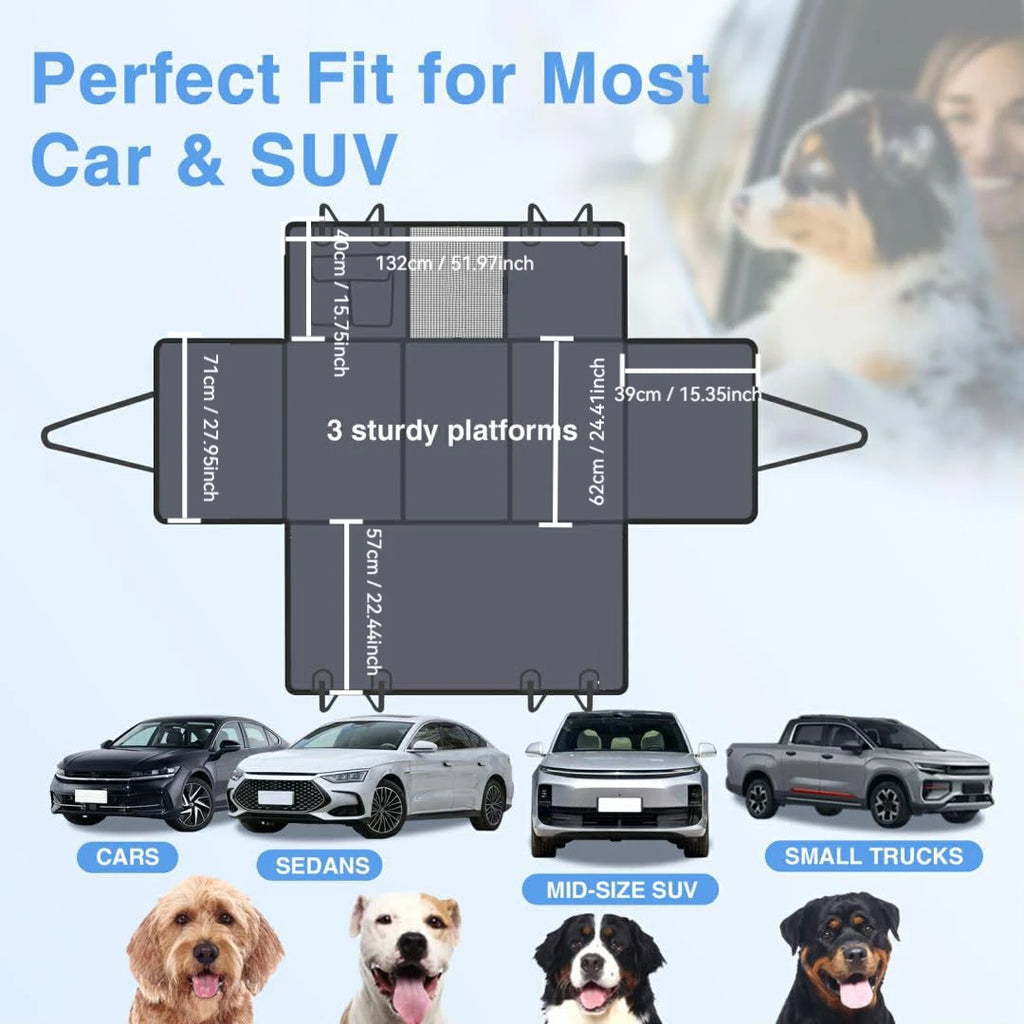 Dog Car Seat Cover for Back Seat, Back Seat Extender for Dogs with Hard Bottom , Scratchproof Hammock Design, Comfortable Travel for Dogs and Cats, Fits Cars SUVs