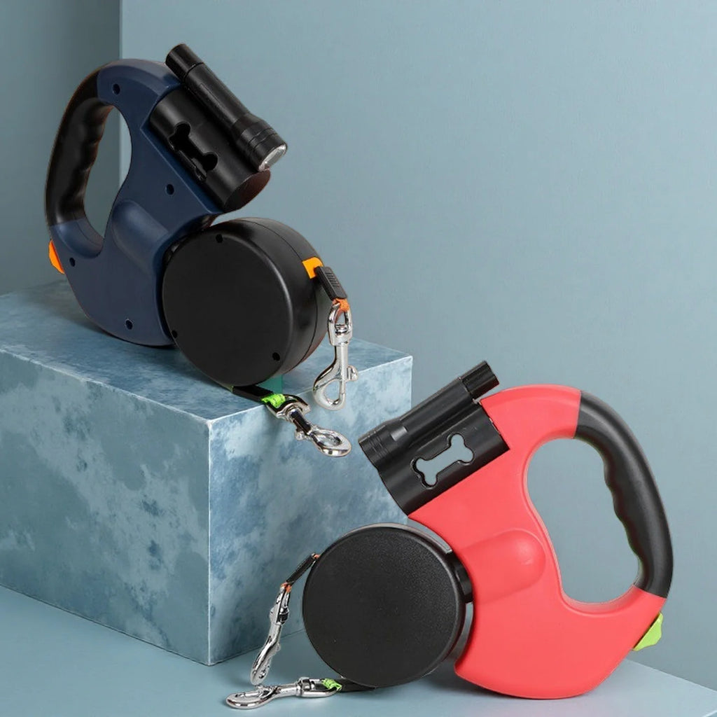 Dual retractable dog leash with led light