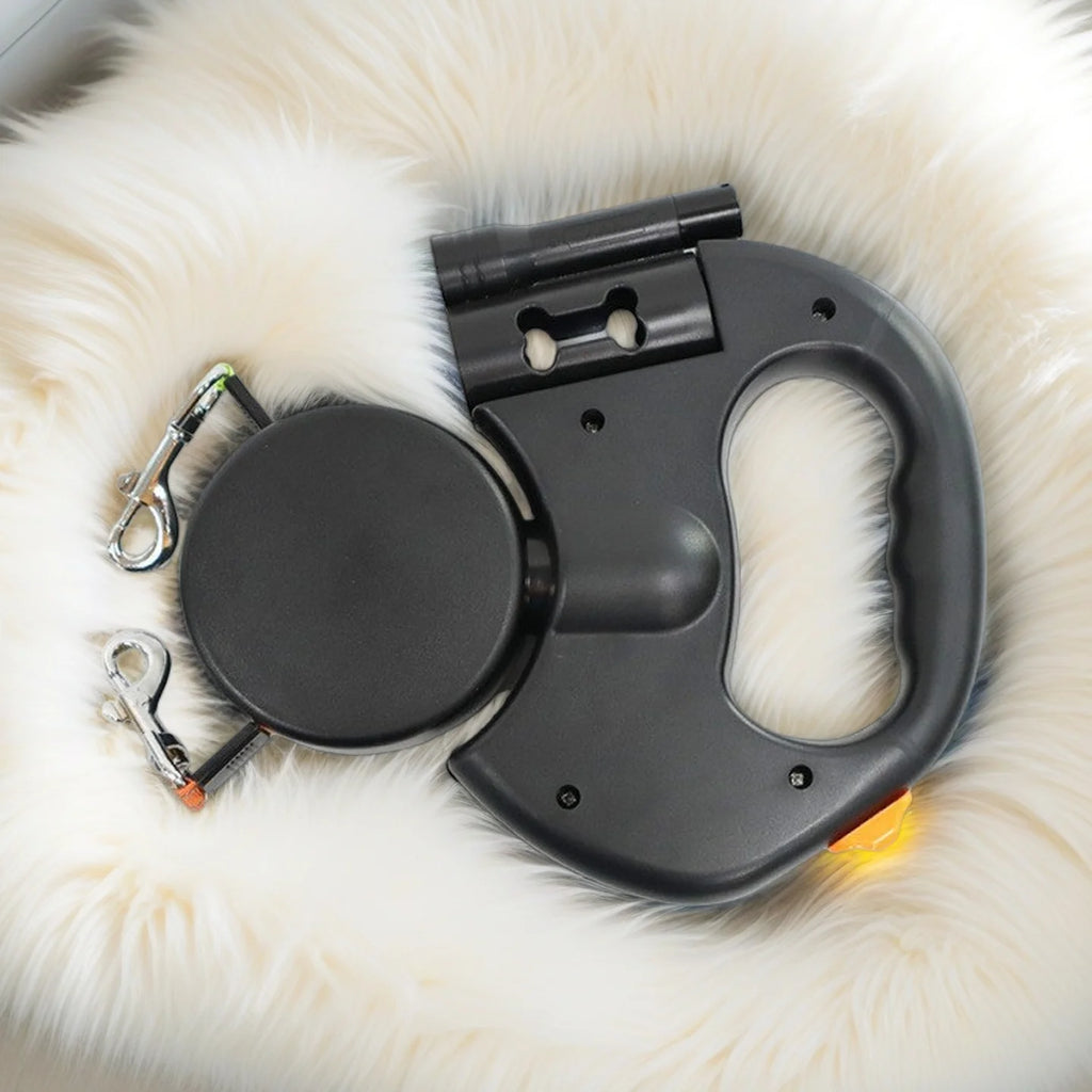 Dual retractable dog leash with led light