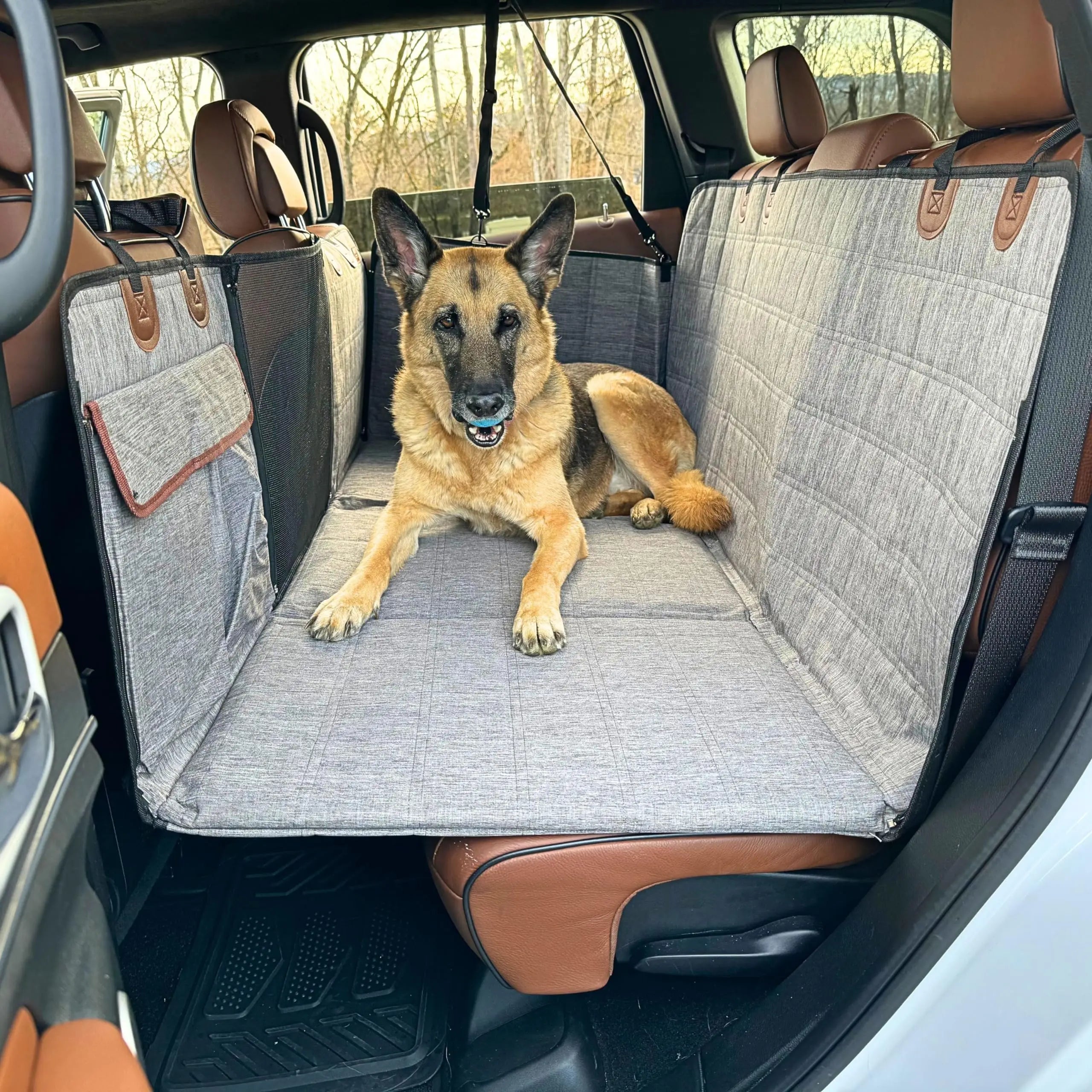 Dog Car Seat Cover for Back Seat, Back Seat Extender for Dogs with Hard Bottom , Scratchproof Hammock Design, Comfortable Travel for Dogs and Cats, Fits Cars SUVs